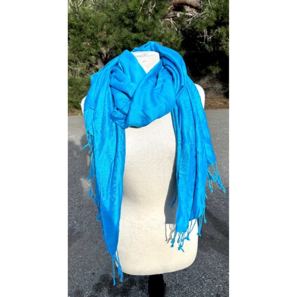 Pash Mina Accessories - Pash Mina Blue Sarf Paisley Fringe Neck Warmer Wrap Silk Pushmina Adult Womens